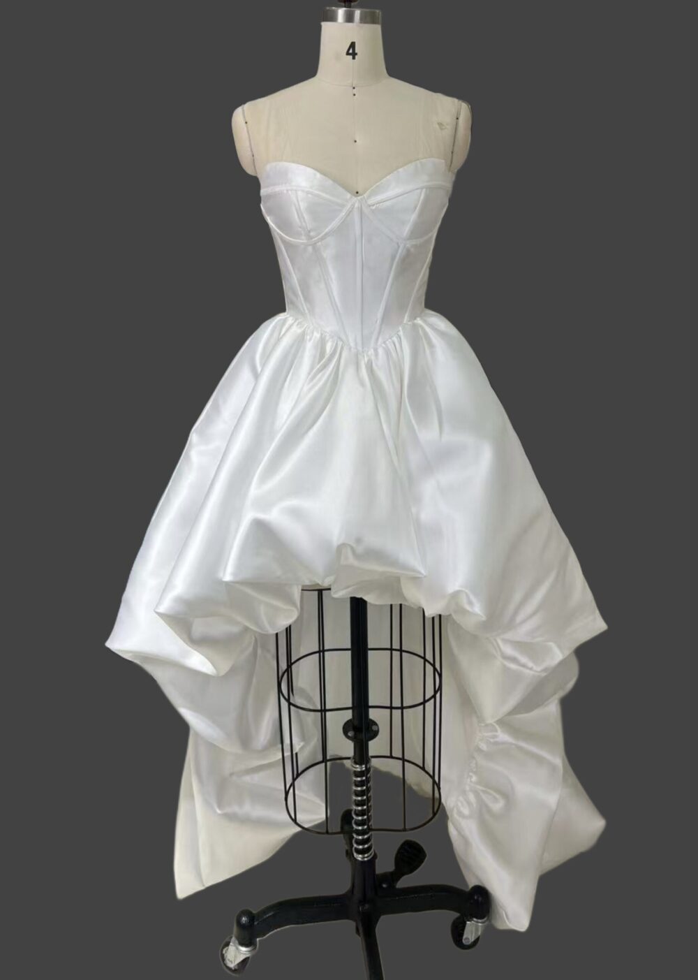 High Low Taffeta Wedding Bridal Dress with Bubble Hemlines, Custom Gown, Unique Minimalist Style, 80s Dress Style