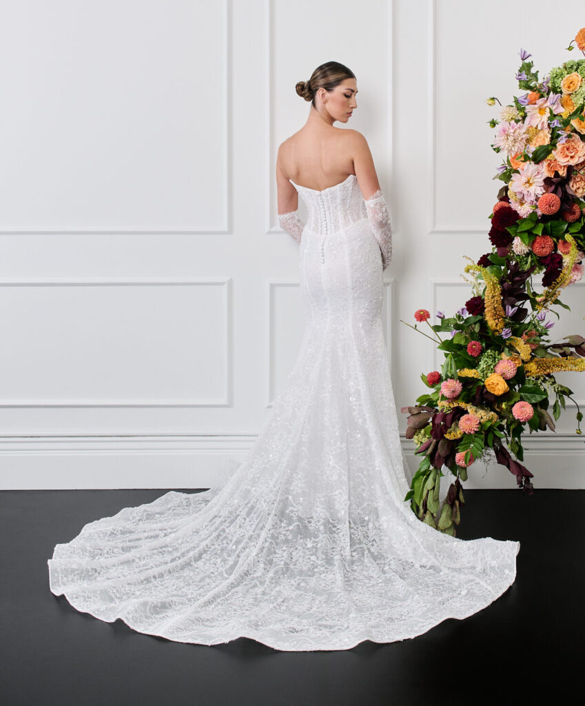 beaded Lace strapless fit & flare wedding dress wit detachable sleeves, 2026 wedding dress