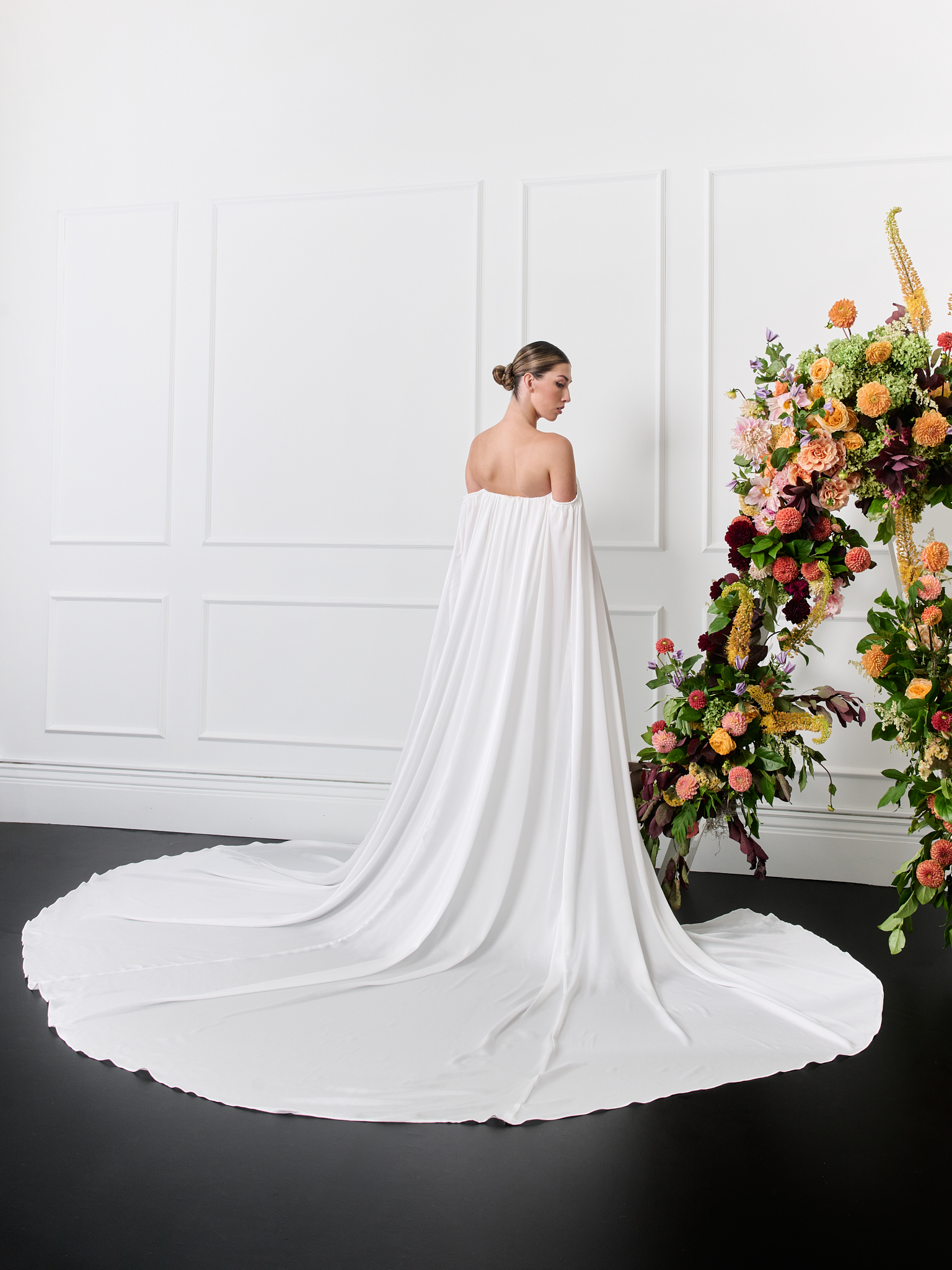 Silk Chiffon Strapless wedding dress with cape, 2026 wedding dress