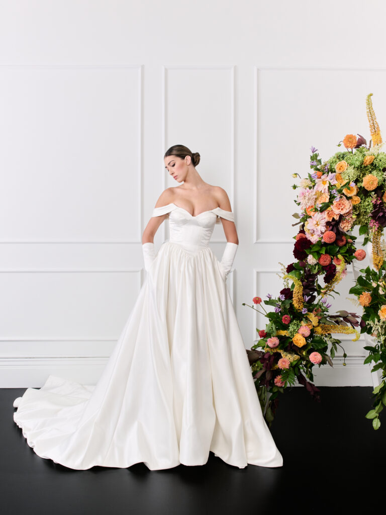 Strapless Satin Basque waist off shoulder wedding dress 2026 wedding dresses