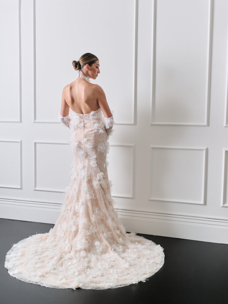 3D Floral flowers halter apricot low back wedding dress 2026 wedding dresses