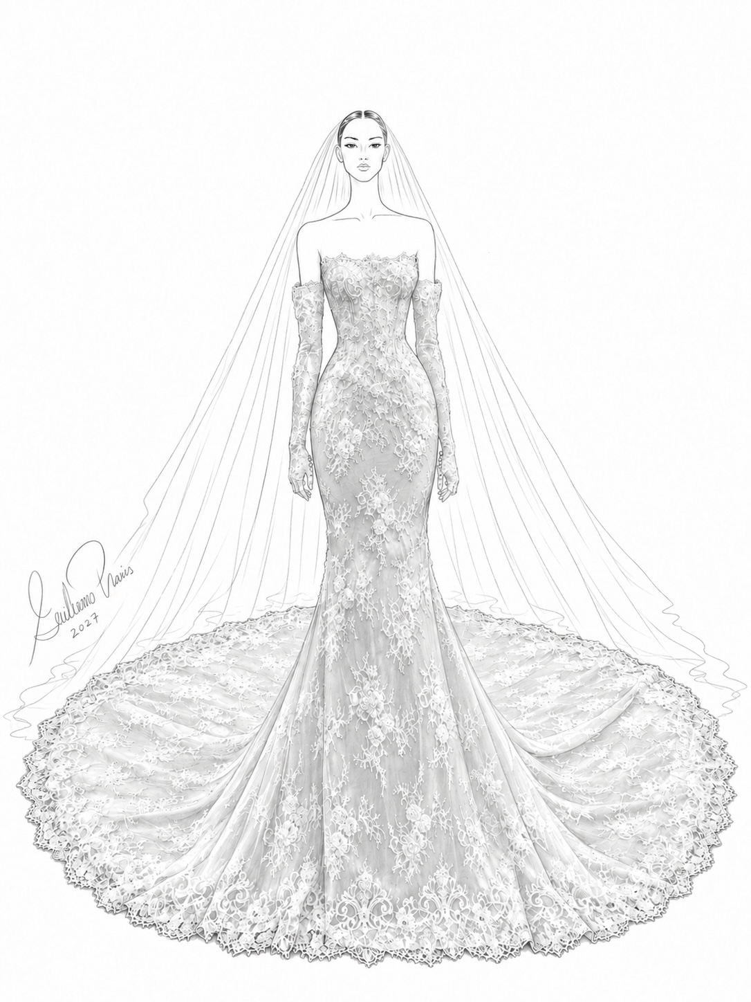 Guillermo Pharis Wedding dress sketch 2027 wedding dress