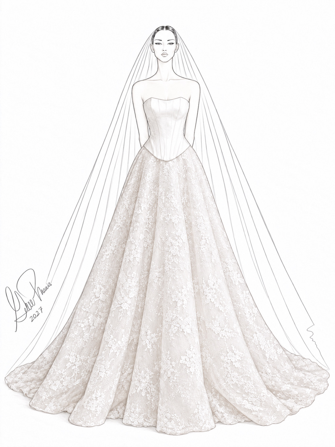 Guillermo Pharis Wedding dress sketch 2027 wedding dress