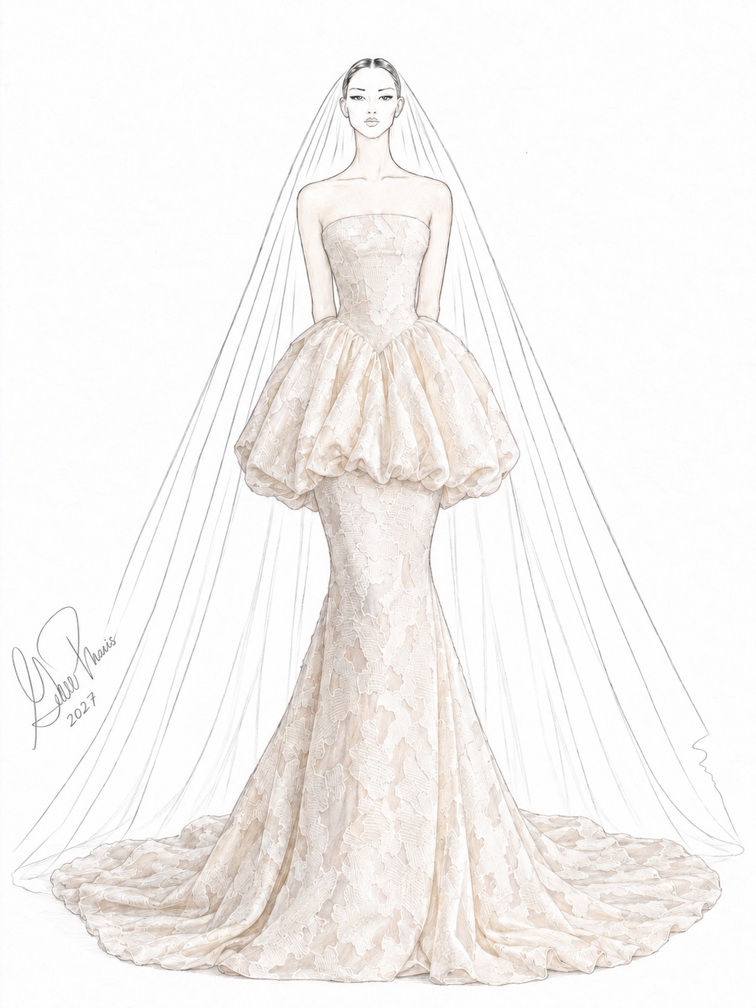 Guillermo Pharis Wedding dress sketch 2027 wedding dress