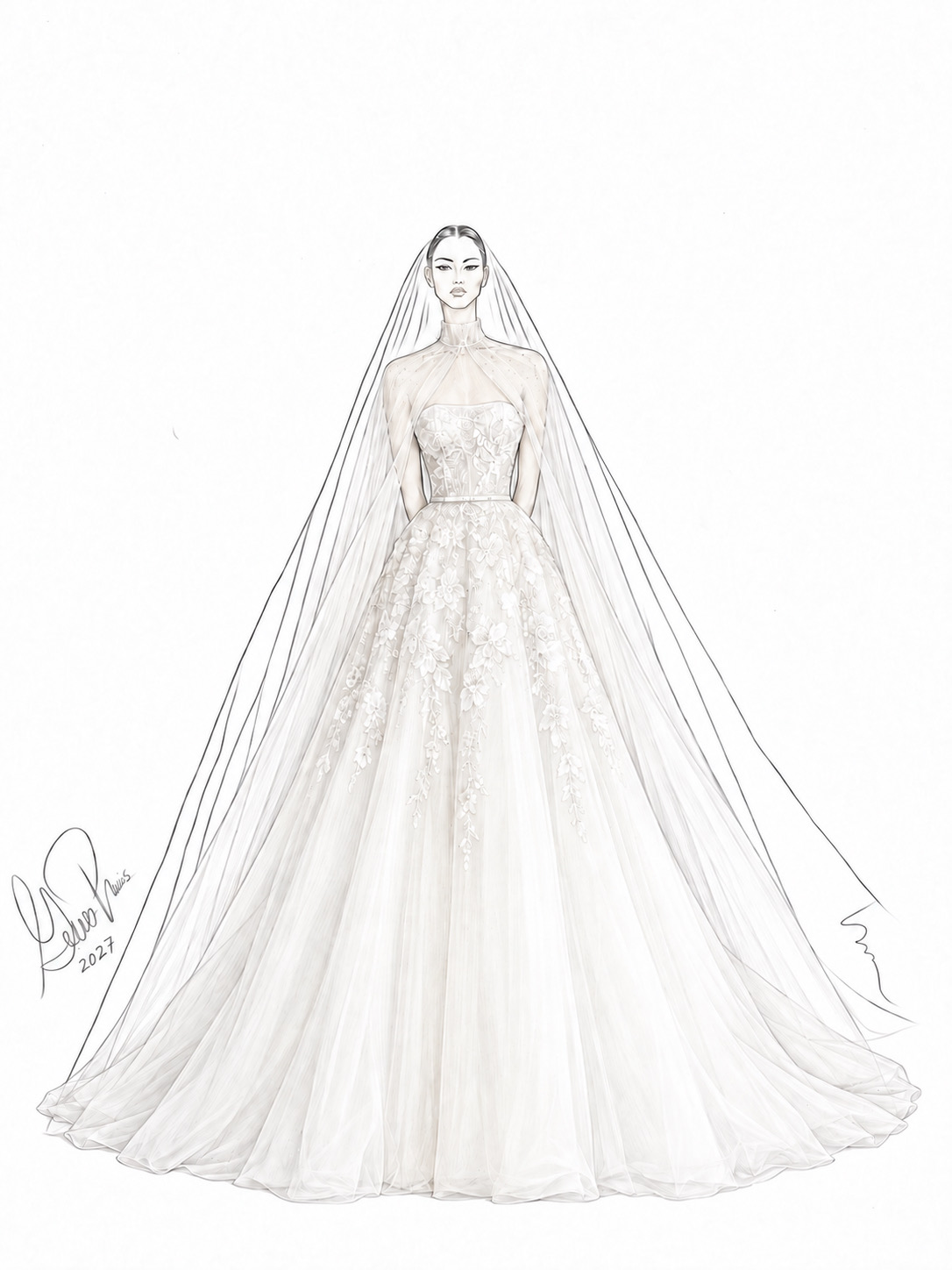 Guillermo Pharis Wedding dress sketch 2027 wedding dress