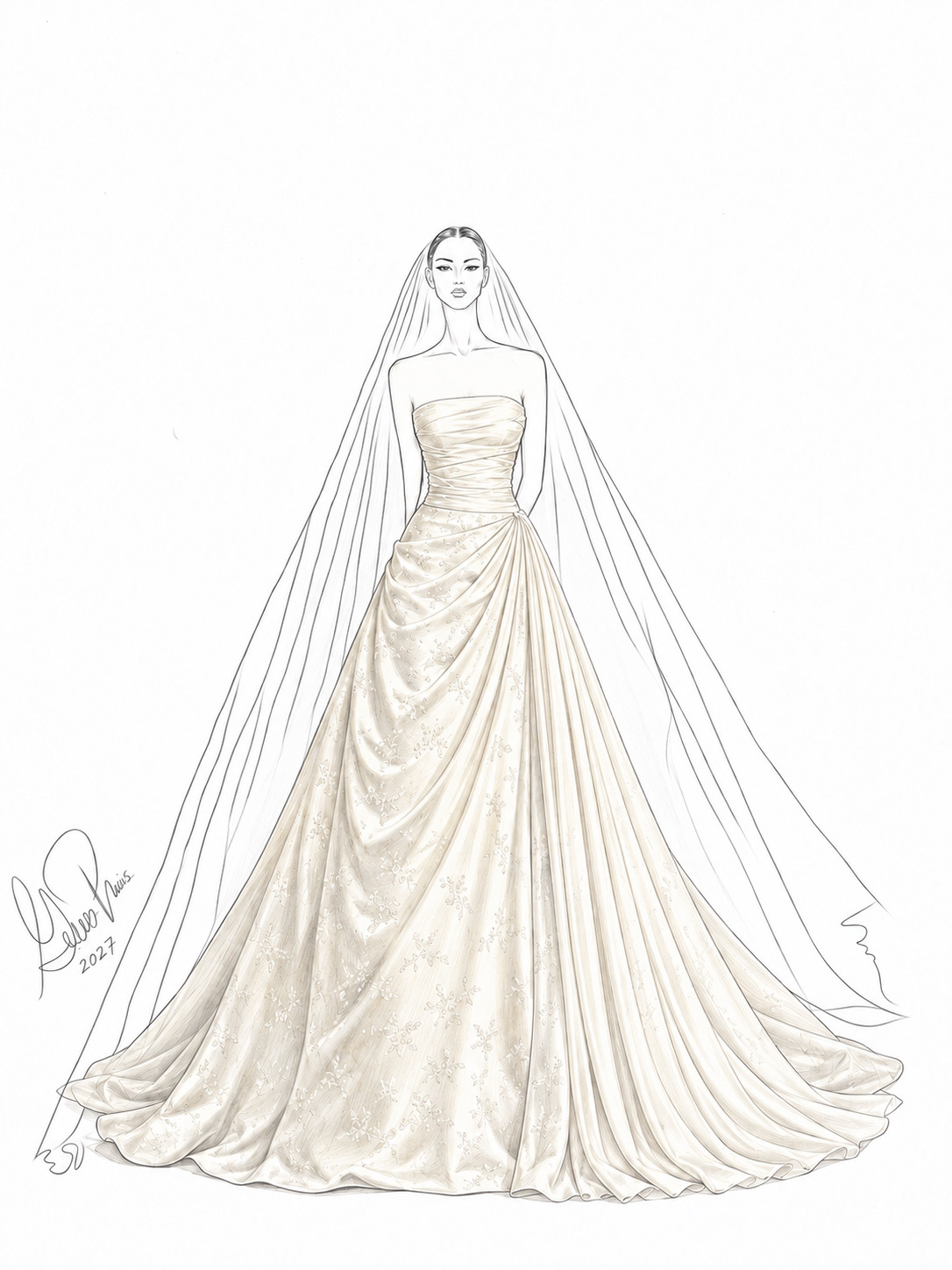 Guillermo Pharis Wedding dress sketch 2027 wedding dress