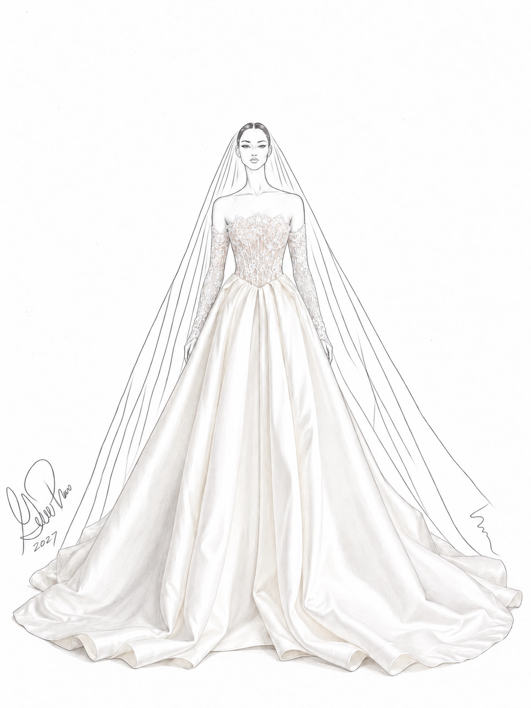 Guillermo Pharis Wedding dress sketch 2027 wedding dress