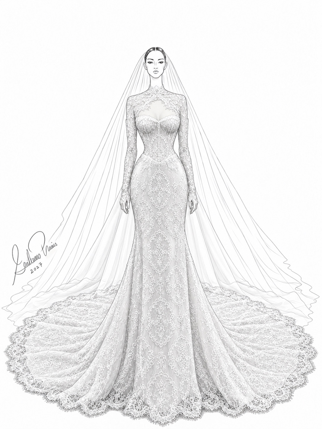 Guillermo Pharis Wedding dress sketch 2027 wedding dress